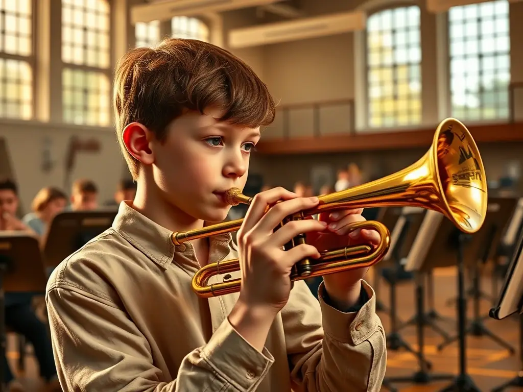 A photo of a jazz workshop in progress, showing musicians teaching young students how to play jazz instruments.