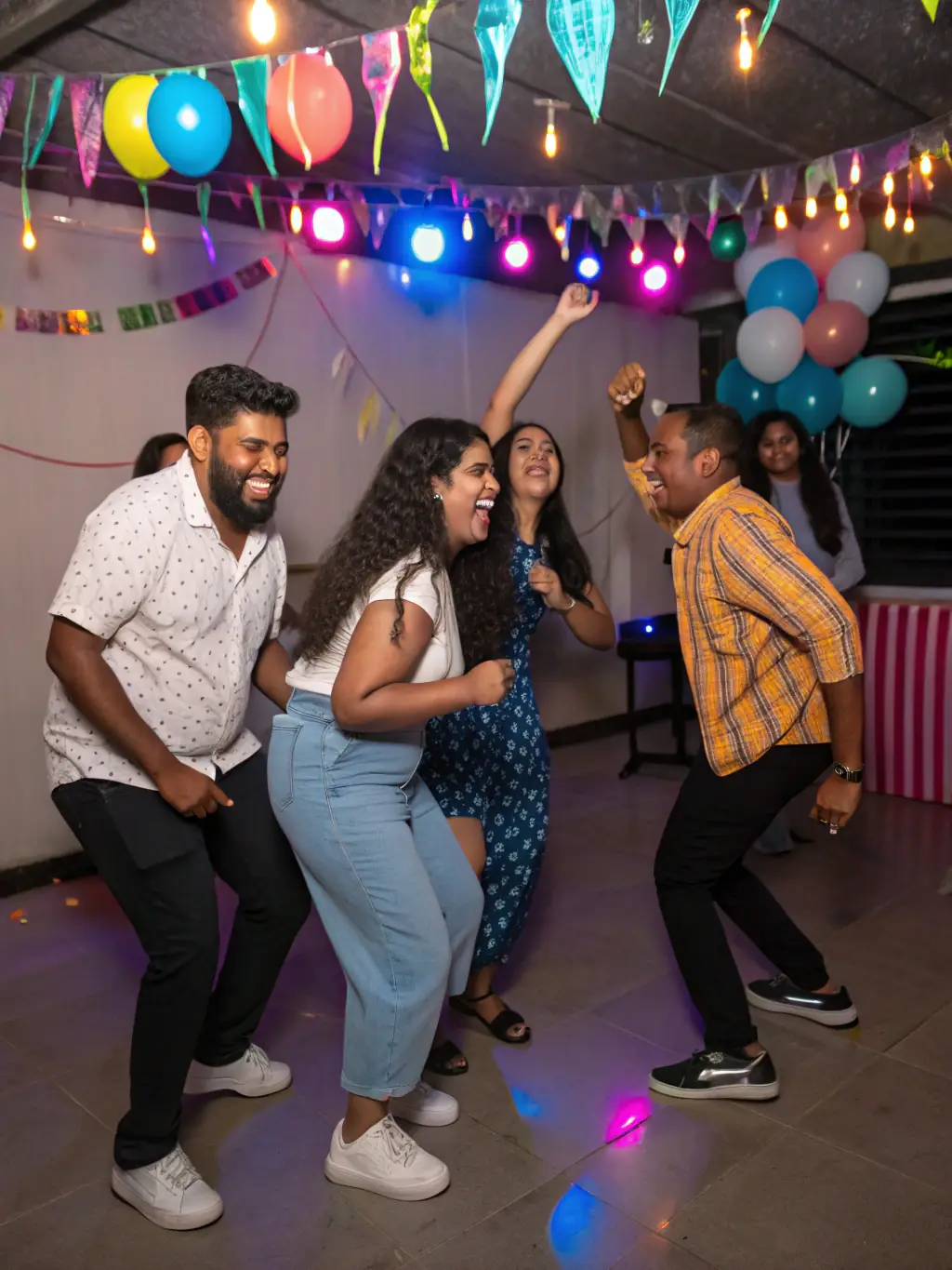 A diverse group of people of all ages dancing and enjoying themselves at a jazz social event hosted by LA ROCHELLE DIXIE JAZZ, emphasizing the inclusive and welcoming atmosphere.